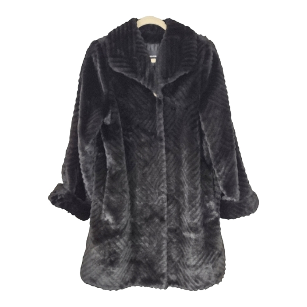 Jones New York Black Faux Fur Coat Size M